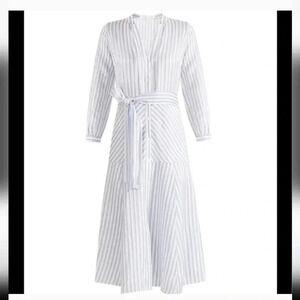 Veronica Beard Jenna Tie Waist Nautical Striped Linen/Silk Blend Midi Dress(2)